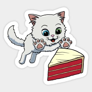 Turkish Angora Cat excited to eat Red Velvet Cake Sticker